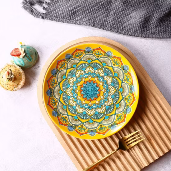 Ceramic Fruit Dish Dessert Salad Plate with Bamboo Handle