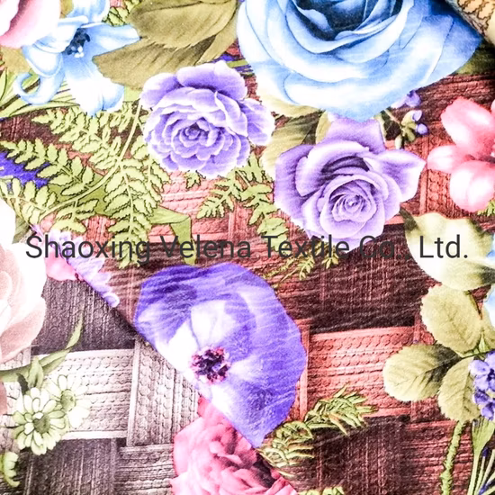 Modern Upholstery Furniture Fabric Direct Suppliers for Sofa Polyester Vinisia Fudan Velvet Floral Print Fabric