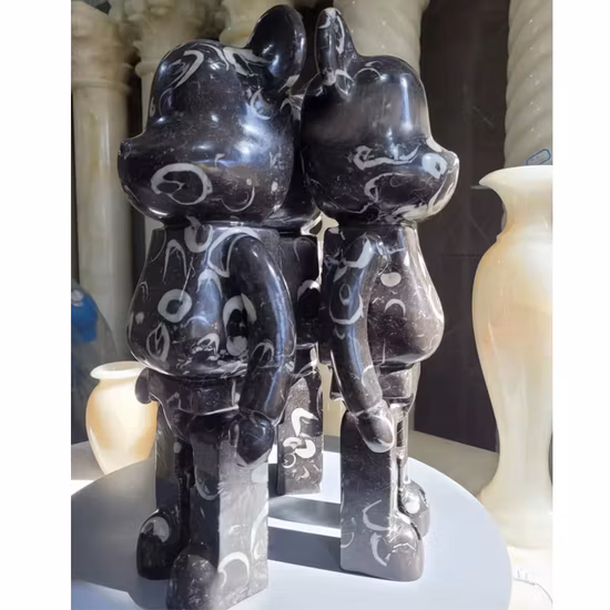 Super Cute Outdoor Modern Garden Natural Marble Stone Carved Fashion Funny Bearbrick Statue Ornaments Bear Sculptures